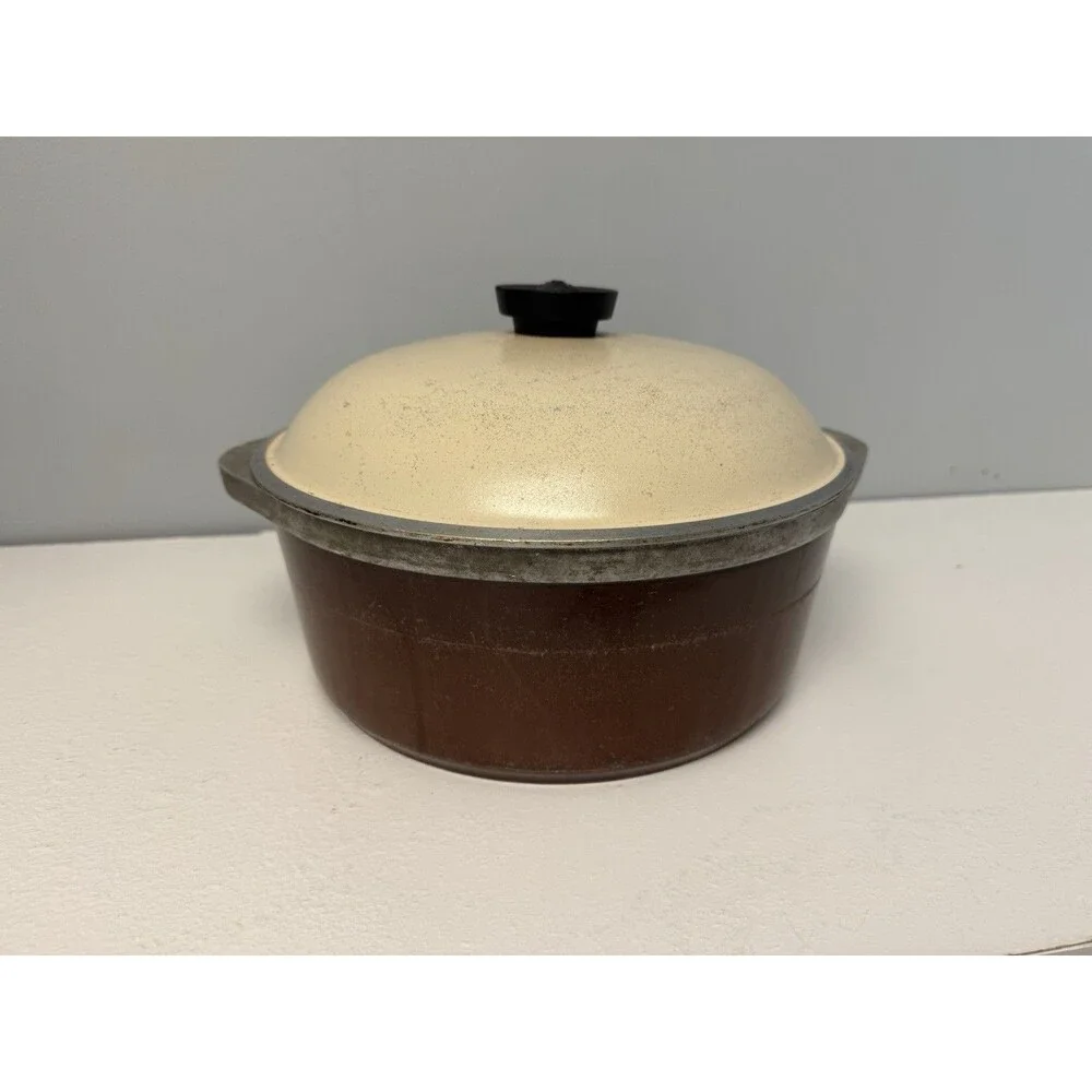 Vintage Club Aluminum Dutch Oven Stock Pot Brown Ivory Lid Self Basting ~10